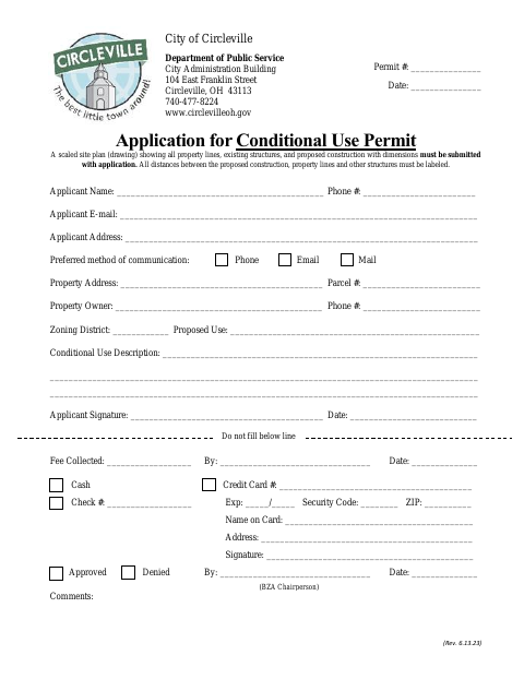 First page of the Conditional Use Application