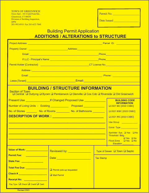 First page of the Additions and Alterations Building Permit Application