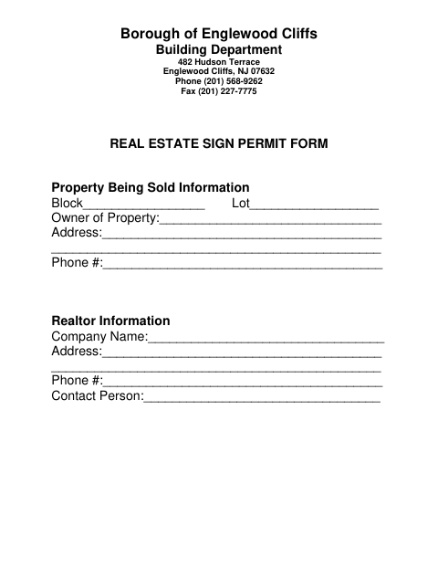 First page of the Real Estate Sign Permit Form