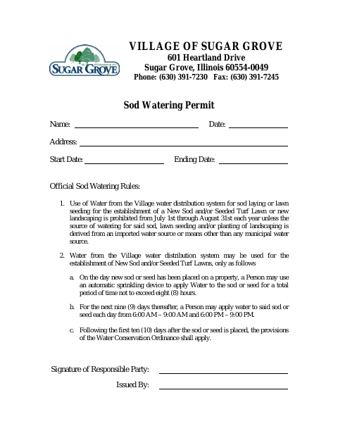 First page of the Sod Watering Permit