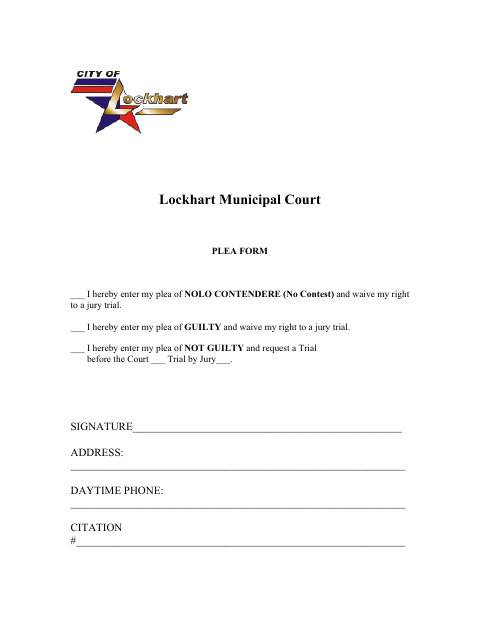 First page of the Municipal Court Plea Form