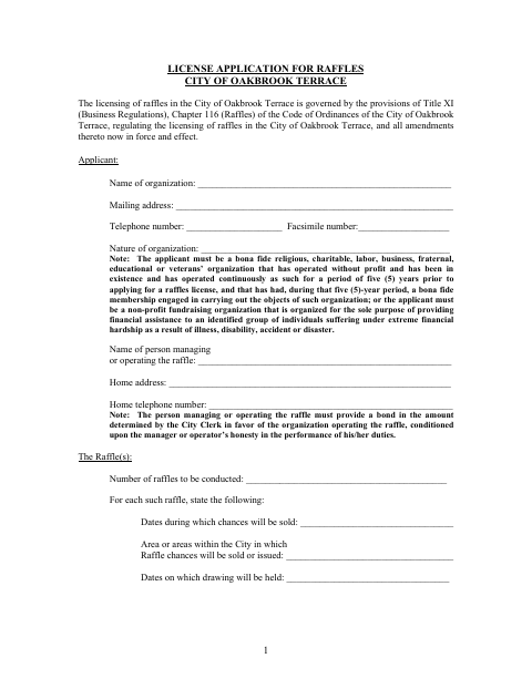 First page of the License Application for Raffles