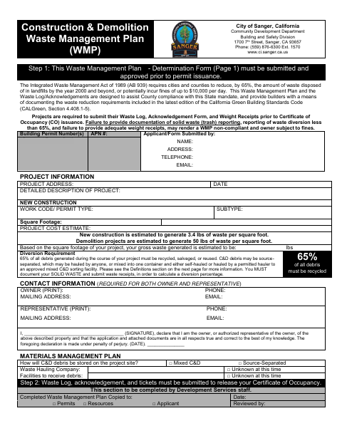 First page of the Construction & Demolition Waste Management Plan