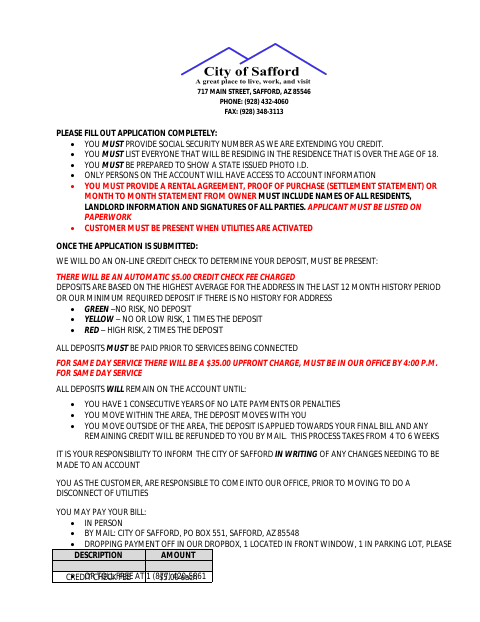 First page of the Application for Utility Services