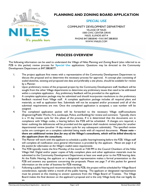 First page of the Planning and Zoning Board Application – Special Use