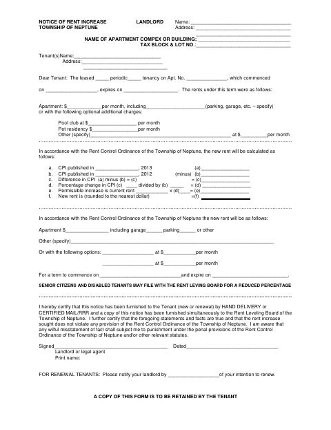First page of the Notice of Rent Increase Landlord