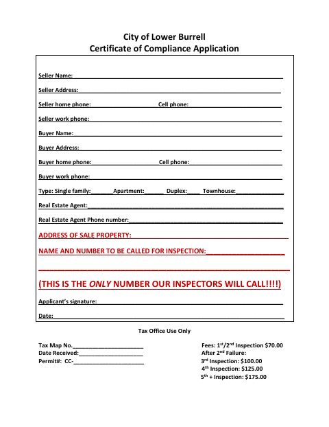 First page of the Certificate of Compliance Application