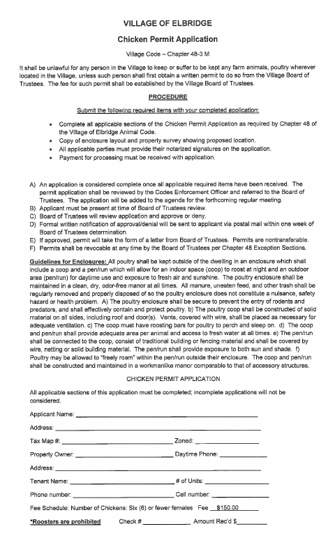 First page of the Chicken Permit Application