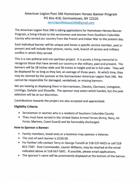 First page of the Hometown Heroes Banner Program Application