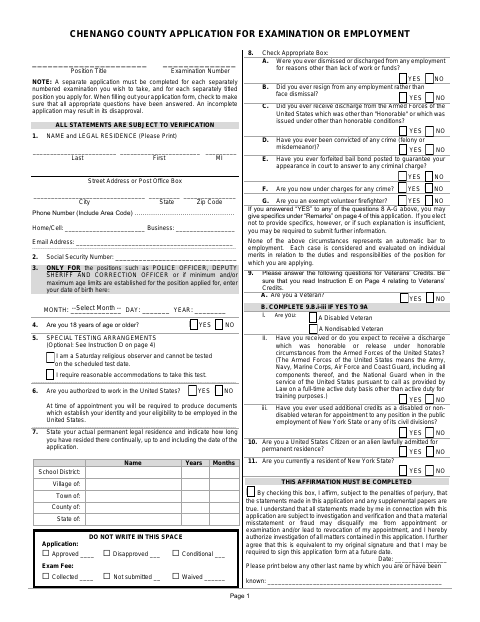 First page of the Application for Examination or Employment
