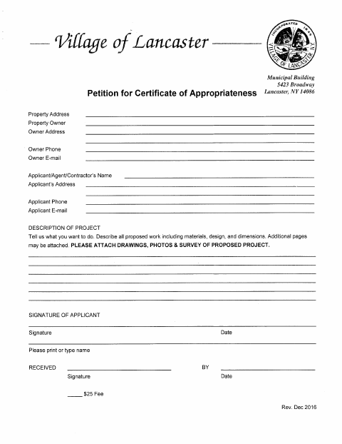 First page of the Petition for Certificate of Appropriateness