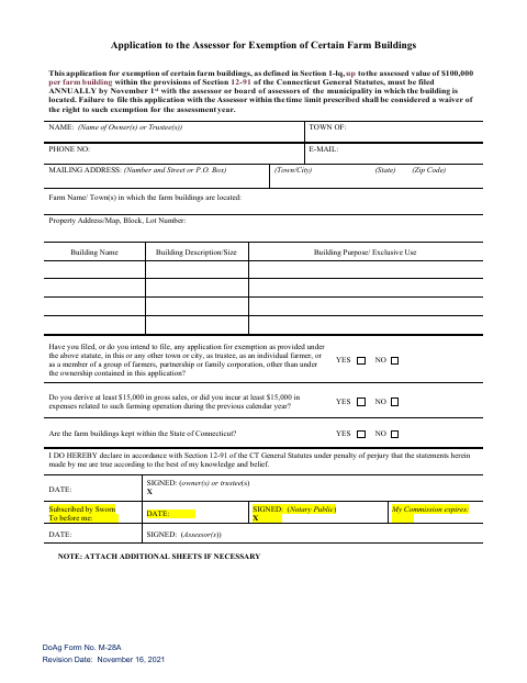 First page of the Farm Building Exemption Application