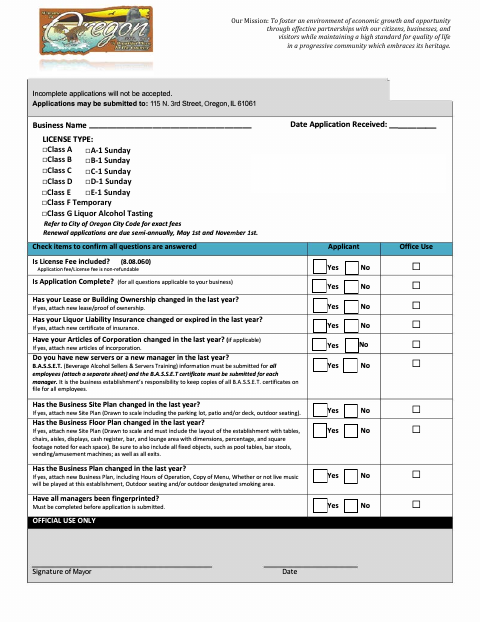 First page of the Liquor License Renewal Form