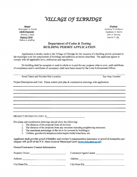 First page of the Building Permit Application