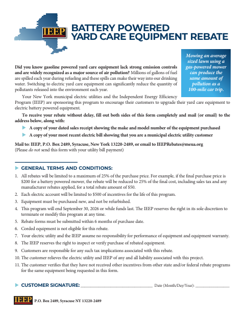 First page of the Battery Powered Yard Care Equipment Rebate