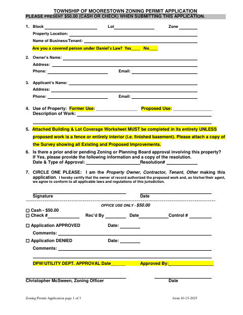 First page of the Zoning Permit Application