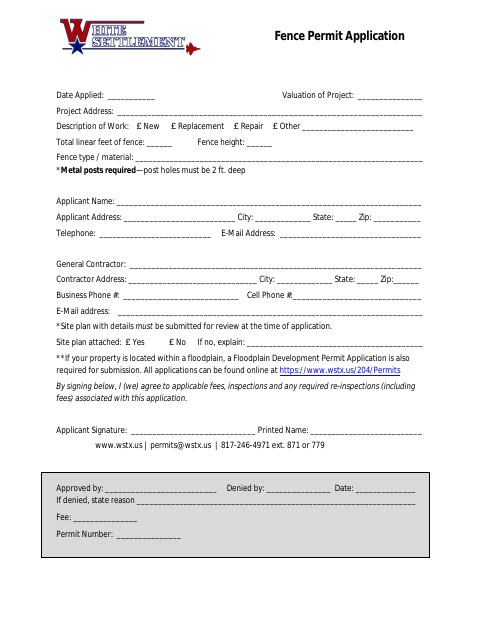 First page of the Fence Permit Application