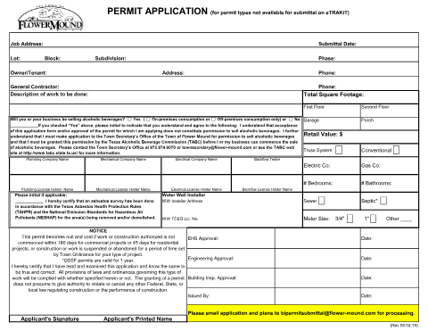 First page of the Building Permit Application