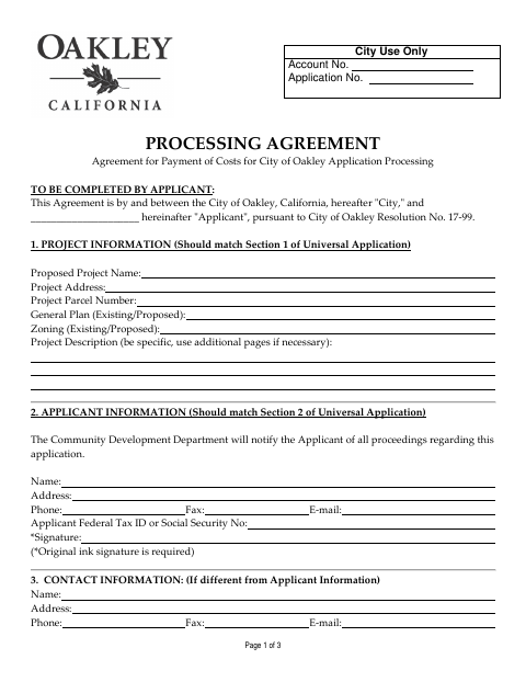 First page of the Processing Agreement
