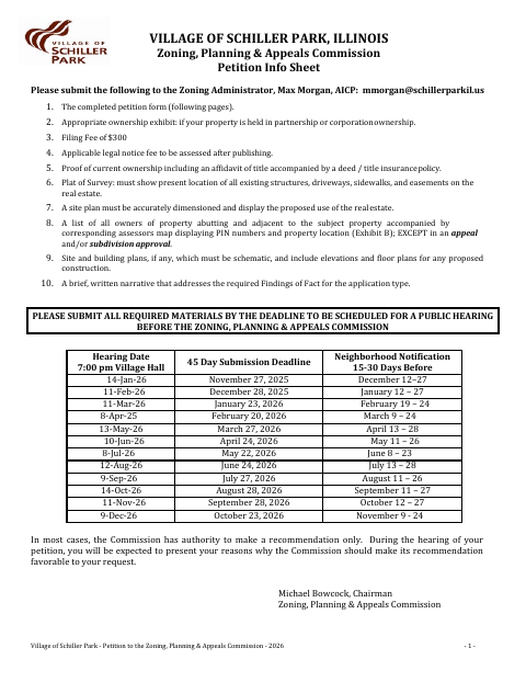 First page of the Zoning, Planning & Appeals Commission Petition