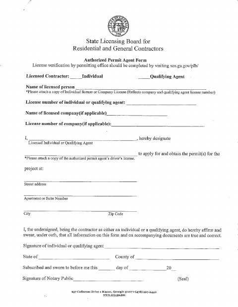 First page of the Authorized Permit Agent Form
