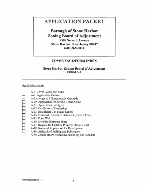 First page of the Zoning Board Application