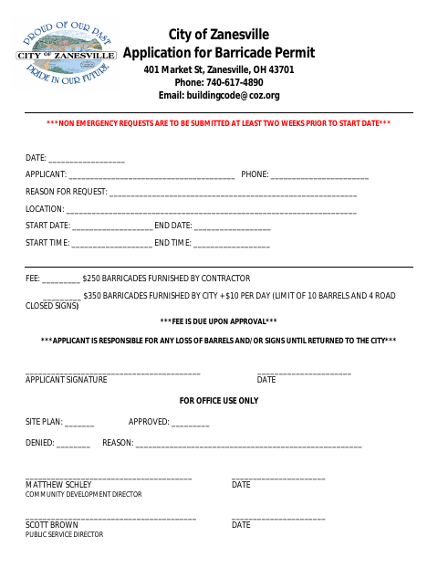 First page of the Application for Barricade Permit