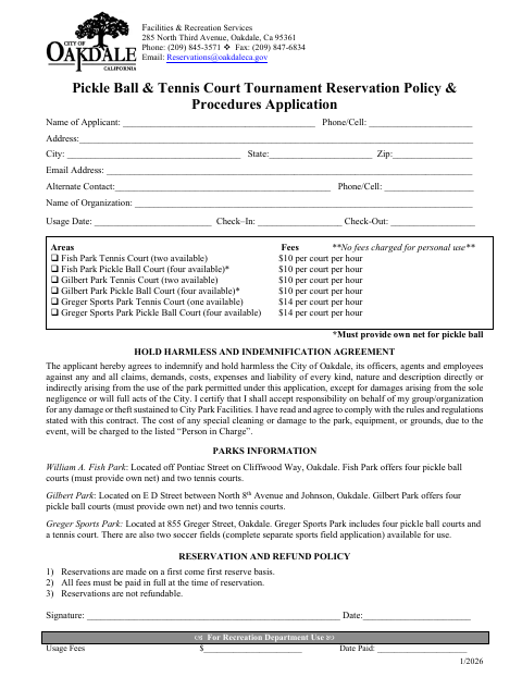 First page of the Pickleball And Tennis Court Tournament Reservation Application