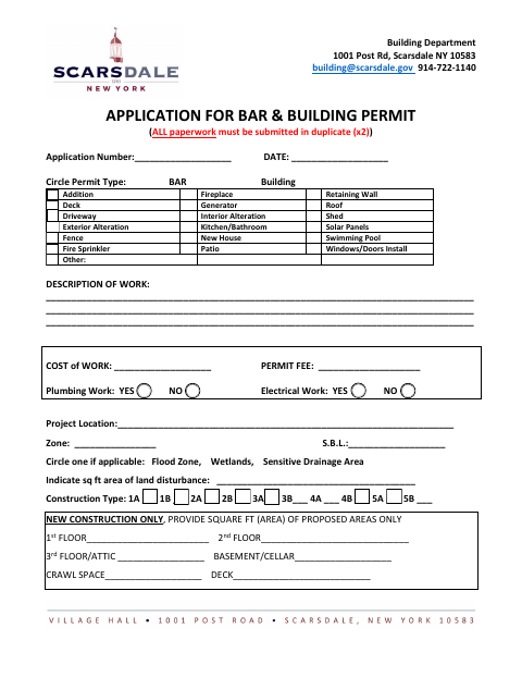 First page of the Application for BAR & Building Permit