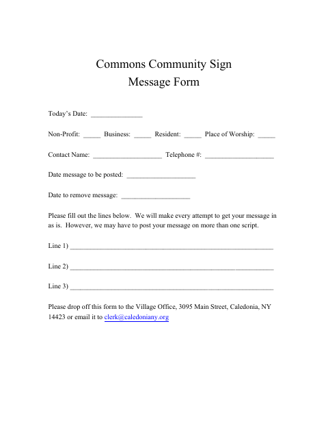 First page of the Commons Community Sign Message Form