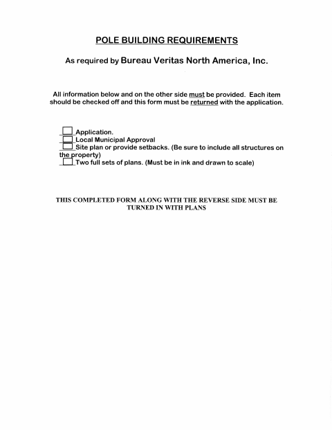 First page of the Commercial Pole Building Permit Application