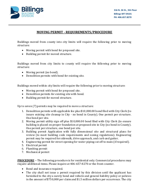 First page of the Moving Permit Application