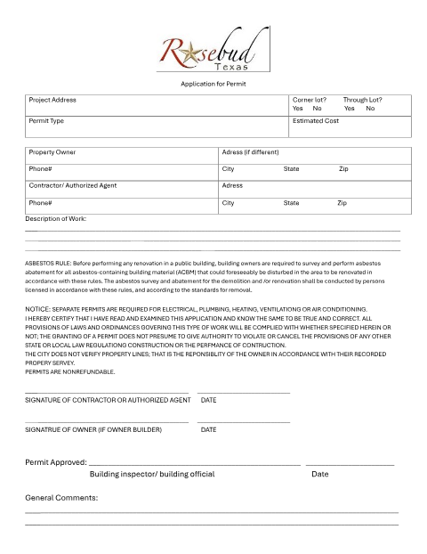 First page of the Application for Permit