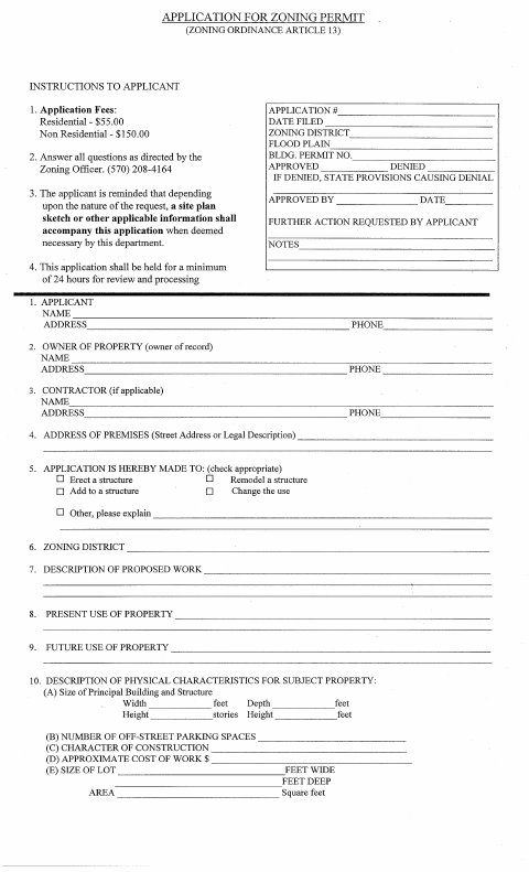 First page of the Zoning Permit Application