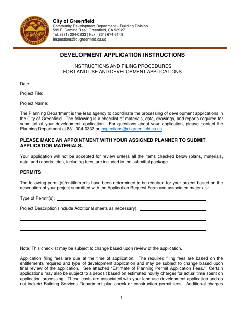 First page of the Planning Application
