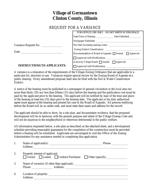 First page of the Application for a Variance