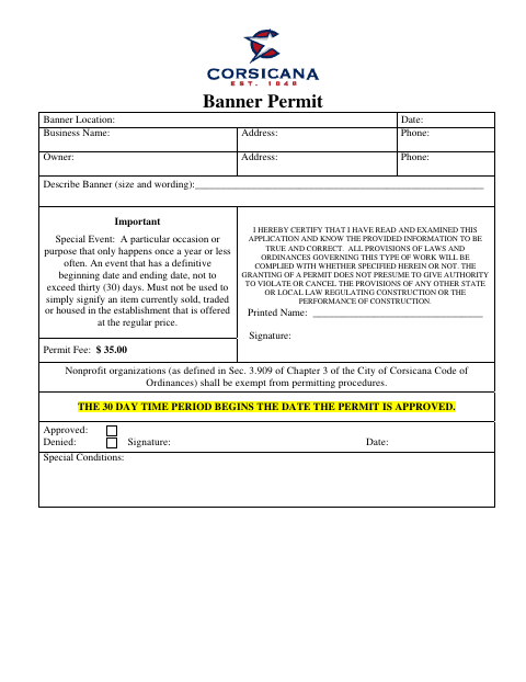 First page of the Banner Permit Application