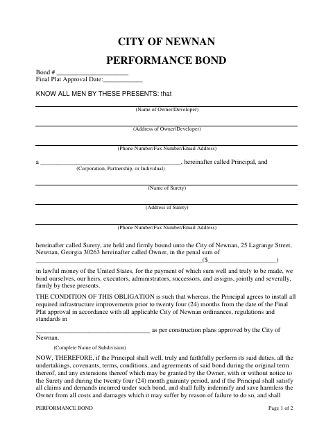 First page of the Performance Bond