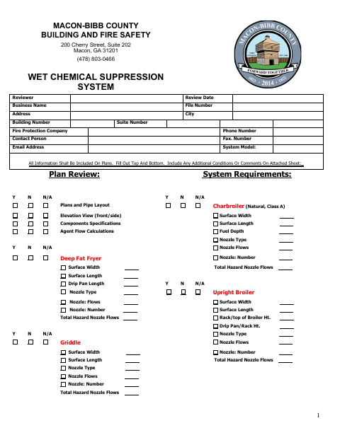First page of the Wet Chemical Suppression System