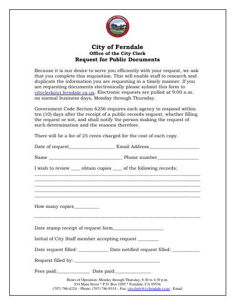 First page of the Request for Public Documents