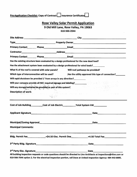 First page of the Solar Permit Application