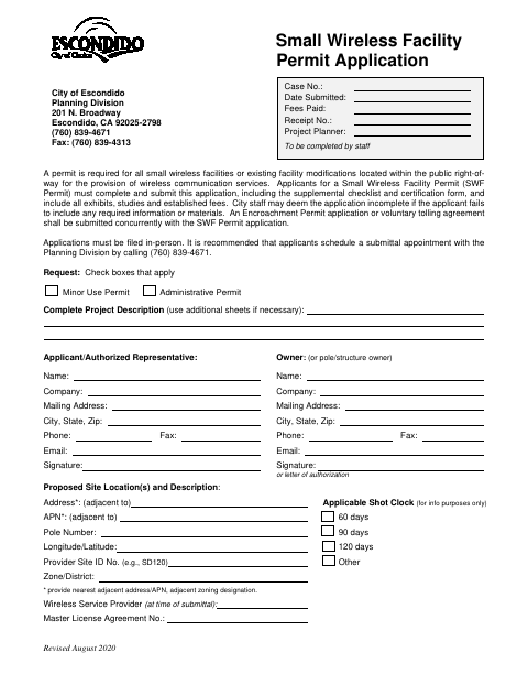 First page of the Small Wireless Facility Permit Application