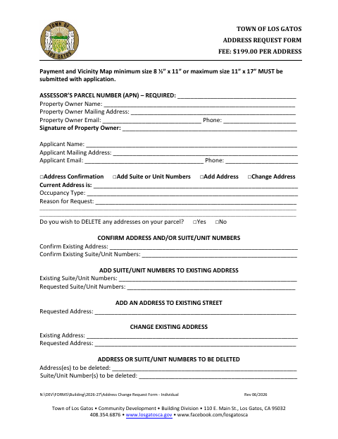 First page of the Address Request Form