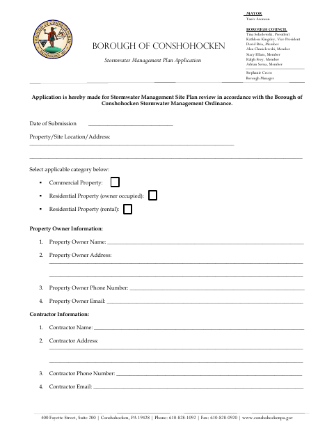 First page of the Stormwater Management Application Form