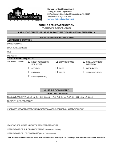 First page of the Zoning Permit Application
