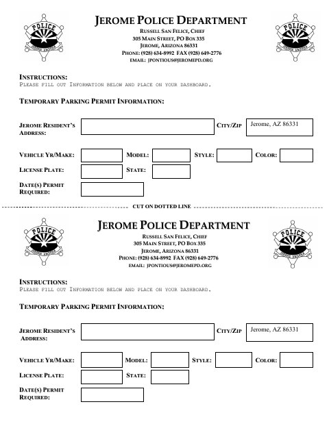 First page of the Temporary Parking Permit Form