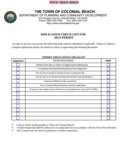 First page of the Sign Permit Application