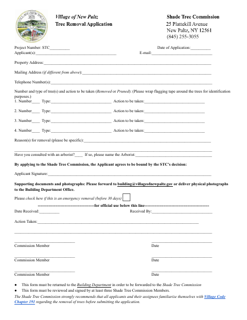 First page of the Tree Removal Application