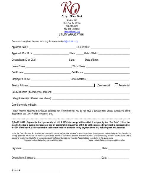 First page of the Utility Application