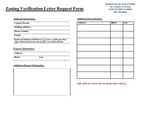 First page of the Zoning Verification Letter Request Form